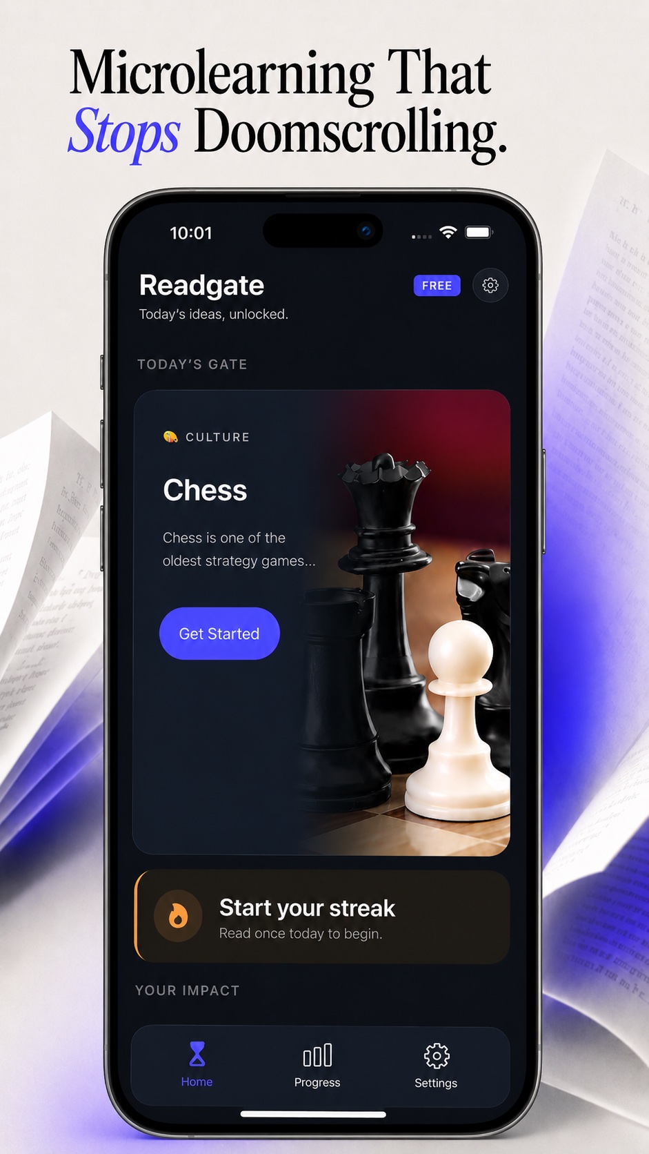 Readgate home screen with today's gate